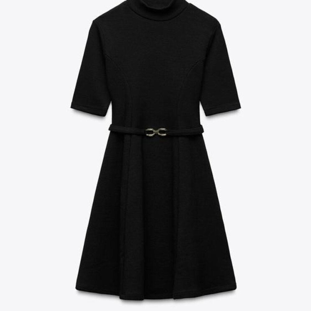 ZARA SKATER DRESS WITH STRETCH KNIT BELT SIZE S 5584/170/800